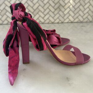 ROBERTO CAVALLI PInk Black Slide Stiletto Heels Silk Ankle Wrap Tie